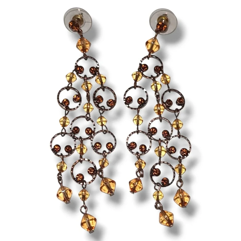 Gold Tone‎ Champagne Crystal & Rhinestone Chandelier Dangle Earrings